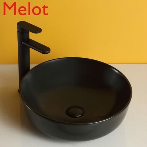 Nordic industrial wind color table upper basin wash basin ceramic art basin household matte black round table wash basin