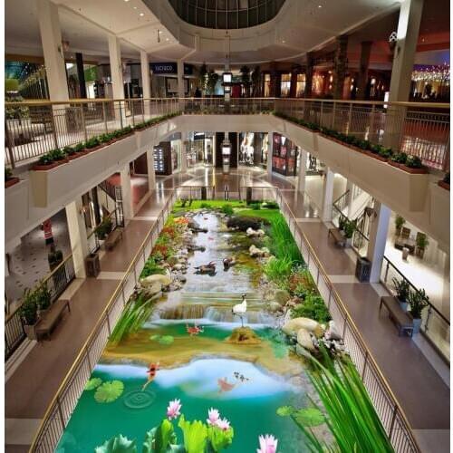Modern Custom 3D floor mural The blue sky white clouds pigeon city in a building PVC floor sticker painting Murals