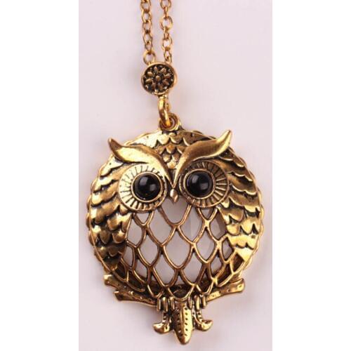 Trendy Antique European Style Bronze Plated Life tree Owl Plated magnifying glass pendant necklaces Jewelry For women