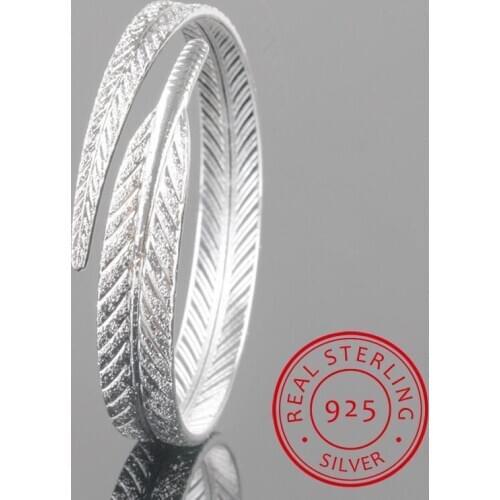 Unique Women 925 Sterling Silver Leaf Bangles Open Cuff Bracelets & Bangles Fine Jewelry pulseras S-B13