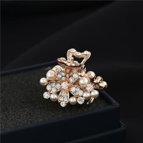 High Quality Rhinestone Pearls Flower Hair Claws Hair Jewelry Gold Color Metal Crab Clip Bride Wedding Hair Accessories Gifts
