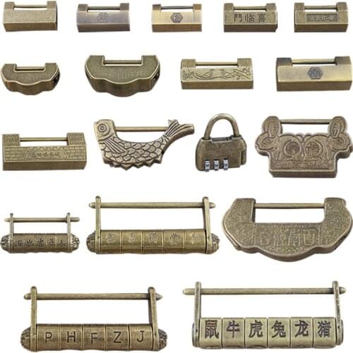 Antique lock chinese Retro Vintage Gold bronze keyed padlock Password combination locking for door wooden Jewelry box luggage