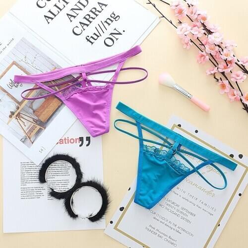 CP049 10 pcs/lot Ladies Lace Panties Charm Ring Sexy Lingerie G-String Elastic Cotton Women Underwear Tanga 8 Colors
