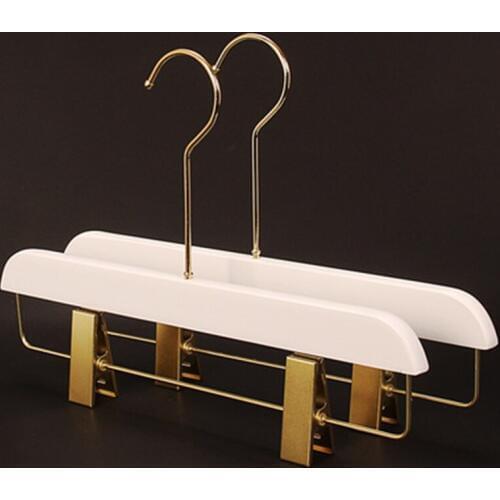 10 pcs/lot White Wooden Trousers Hangers for Adult Anti-skid Solid Wood Clothes Support Wooden Pants Rack with Clips