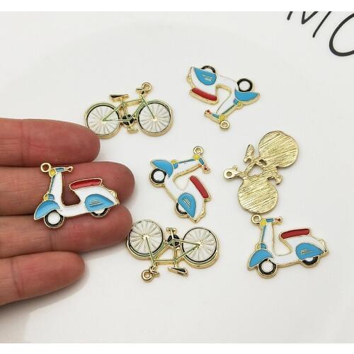 10pcs/pack Transportation Motorcycle Bicycle Enamel Charms Handmade Floating Charms for Jewelry Making Earrings Golden Base