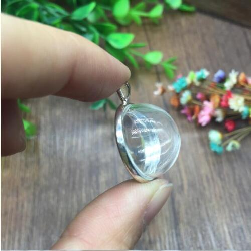 5sets/lot 20mm Transparent half round glass dome vial pendant silver/bronze base tray setting necklace jewelry finding making