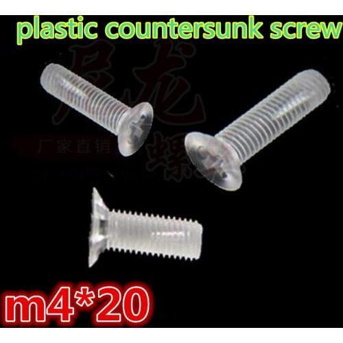500pcs m4*20 plastic screw/acrylic transparent cross recessed countersunk screw / polycarbonate screw / PC screw M4*L
