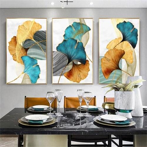 Abstract Poster Plant Leaf Canvas Print Blue Green Yellow Nordic Wall Art Painting Modern Picture Home Room Decor