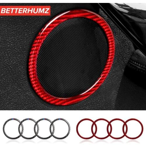BETTERHUMZ Carbon Fiber Car Audio Speaker Door Loudspeaker Trim Sticker Ring Interior For BMW E90 E84 F30 F34 F15 F16 F48
