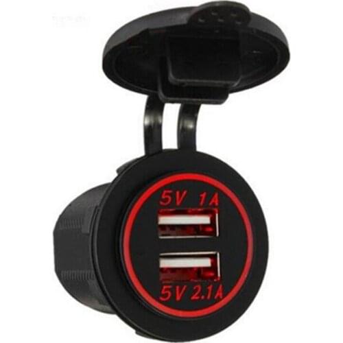 3.1A Car Dual USB Phone Charger Socket LED For Motorcycle Car Truck Switch Panel 22W 5V Voltage Meter Light color Bule Green Red