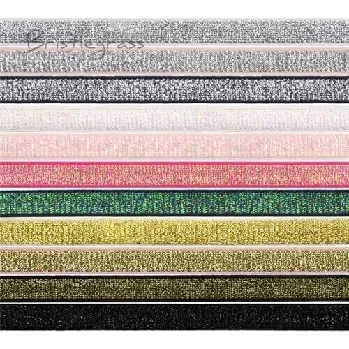 BRISTLEGRASS 5 Yard 3/8" 10mm Metallic Glitter Non-Foldover Elastics Spandex Bands Shoulder Bra Strap Lingerie Dress Sewing Trim