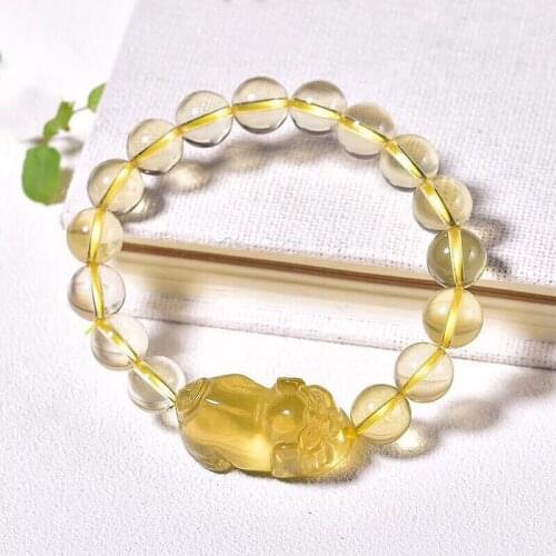 Yellow Natural Crystal Bracelets Round Beads With Pig Bracelets Happy for Women men Crystal Zodiac Bracelet Fashion Jewelry