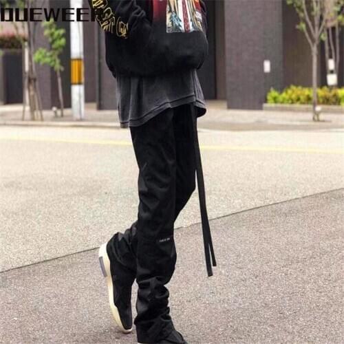 Dueweer Men Pants Black Kanye West Joggers Streetwear Casual Velcro Strap Closure Trousers Hip Hop Vintage Loose Sweatpants