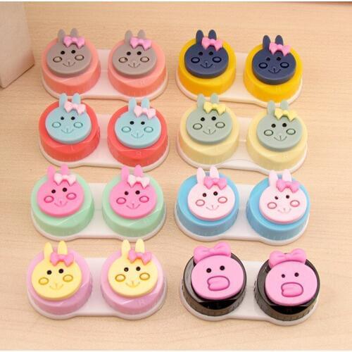 10pcs Fashion DIY Lovely beautiful cartoon rabbit pattern contact lens case Convenient to carry Nursing box Multicolor random