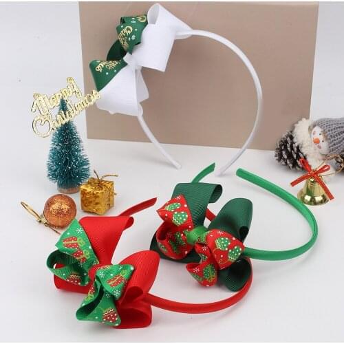 Baby Bowknot Merry Christmas Hairband Bow Hair Hoop Snowflake Printing Webbing for Girls Hairbands Bebes Haedband Accesorios