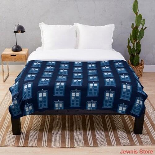 Tardis Throw Blanket Soft Sleeping Sherpa Backing Kids Girls Boys for Christmas Gift on Bed Sofa Cartoon Blanket