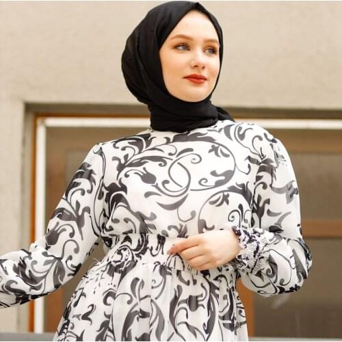 Leaf Pattern Elastic Chiffon Dress Turkey Muslim Fashion Hijab Islam Clothing Dubai Istanbulstyles Istanbul 2021