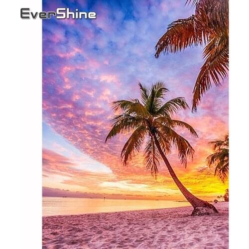 Evershine Diamond Painting Coconut Tree Cross Stitch Kit Diamond Embroidery Landscape Full Square Diamond Mosaic Set Home Art