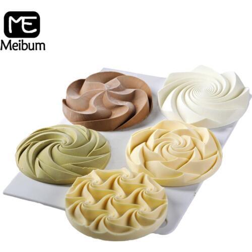 Meibum Cream Flower Brownie Mousse Mould Spiral Silicone Cake Mold French Dessert Pan Muffin Pastry Tray Tart Ring Baking Tools