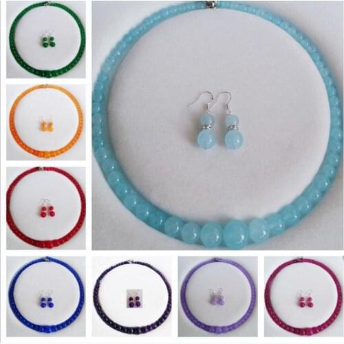 6-14mm Aquamarine/Topaz/Ruby Gemstones Round Beads Necklace Earrings Set 18" AAA jade Crystal Jewelry