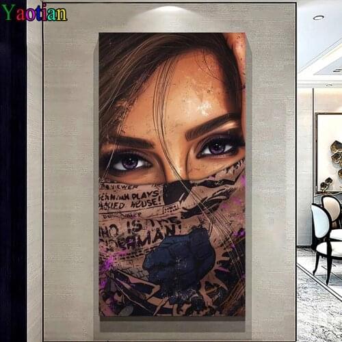 Round Diamond Inlaid Diamond Painting Modern Wearing Mask Tattoo Woman Cross Stitch 5d Diy Diamond Embroidery Mosaic Rhinestone
