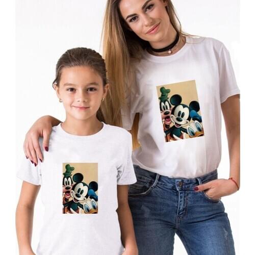 Summer Mickey Donald Duck Goofy Print Tshirt Famliy Look Casual Short Sleeve Kids Top Baby Girl Boy Brothers and Sisters Clothes