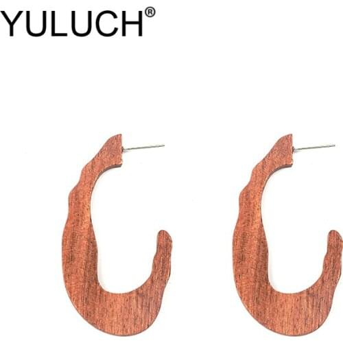 YULUCH Trendy Natural Rare Redwood Stud Earrings For Women Party Ethnic African Indian Moon Geometric Earrings Fashion Jewelry