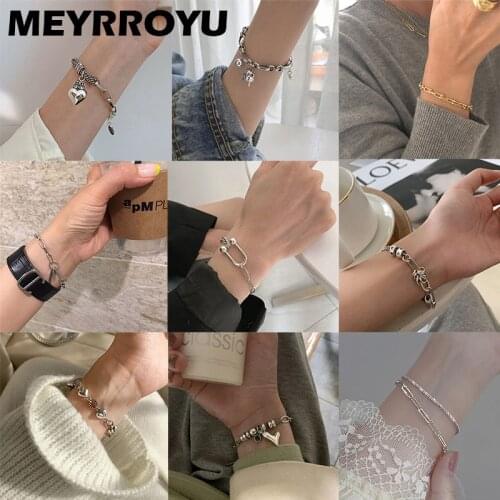 MEYRROYU 925 Sterling Silver European and American Style Retro Bracelet Ladies Mens Fashion Jewelry Thai Silver Bracelet