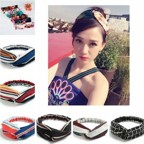 New Ladies women cross headband girls silk printing Bohemia hair band knot headwrap turban headband women girls hair Accessories