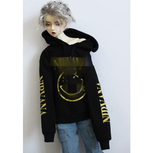 BJD doll clothes fsuitable for 1/3 1/4 Uncle size black smiley face double sleeve monogrammed hoodie top doll accessories