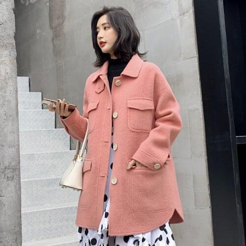 Tcyeek Autumn Winter Women Wool Coat Female Long Jackets Korean Spring Fashion Sided Woolen Clothes Pink Overcoat B19Y05064