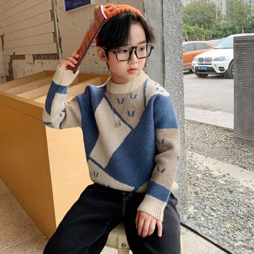 Autumn Winter Boys Clothes Round Neck Pullover Sweater Teens Keep Warm Kids Clothes Children Cotton Products Long Sleeve Tops