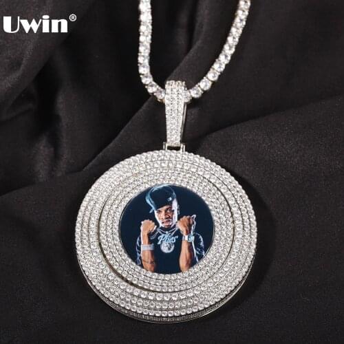UWIN DIY Photo Big Pendant Necklaces for Anniversary Fashion Iced Out Cubic Zirconia Round Circle Picture Pendant Hiphop Jewelry