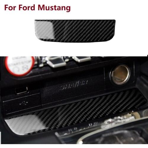 Fit For Ford Mustang 2015-2020 Center Console Gear Panel Interior Trim Carbon Fiber Cup Holder Storage Cover Sticker