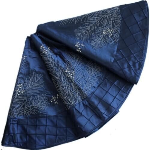 Extra Large 50" Faux Silk White Berry Embroidered Deluxe Christmas Tree Skirt Pintuck Border BLUE P2739-9