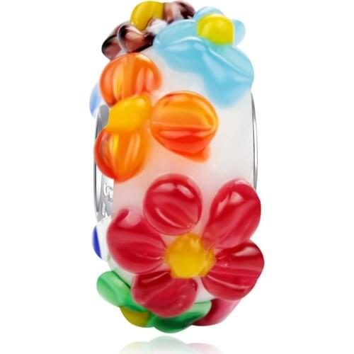 Cute 3D Flower Charms Beads Fit Bracelet Crystal Glass Bead Diy Pendant Jewelry Bangle for Women Fashion Gift