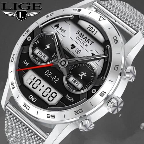 LIGE 454*454 HD Screen Smart Watch Men Bluetooth Call Wireless Charger Rotary Button IP68 Waterproof Music Play ECG Smartwatch