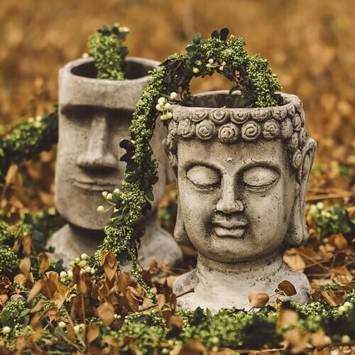 CREATIVE 46CM GARDEN MYSTERIOUS EASTER ISLAND MOAI HEAD STATUE YARD BALCONY VASE HOME DECOR BUDDHISM FLOWER POT