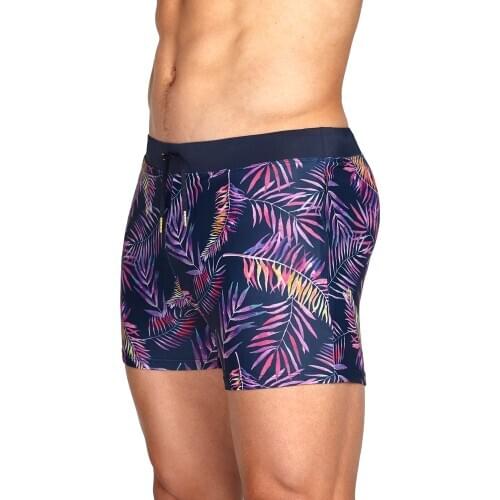 UXH Mens Invisible Zipper with Pocket Swimwear Swimming Trunks Tight Pouch Leaves Boxer Shorts Sunga Masculina Da Bagno Uomo