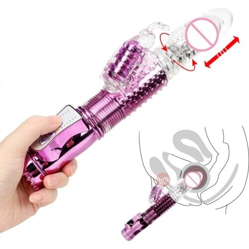 Vibrators for Women Butterfly Vibrator Telescopic Rotating Bead Rods Sex Toys Dual Vibration Wand USB Rechargeable Dildo