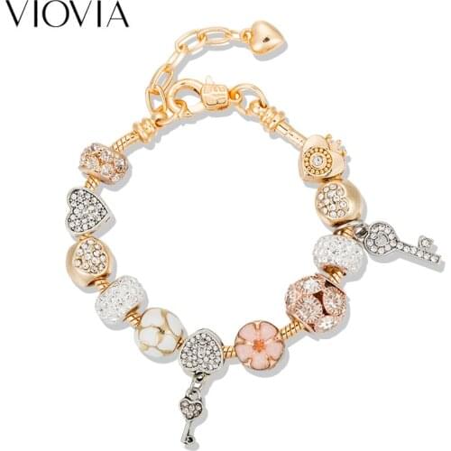 VIOVIA Dropshipping Snake Chain Charm Bracelet With Key Lock Charm Charms Brand Bracelet For Women Diy Christmas Gifts B19043