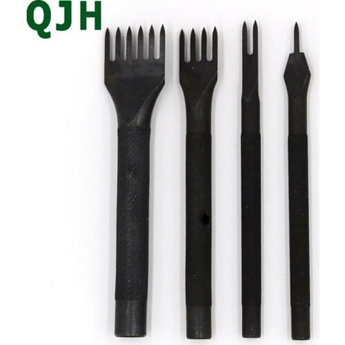 High quality stainless steel 1+2+4+6 Prongs Black&Silver leather craft hole punches stitching punch tools set DIY leather crafts