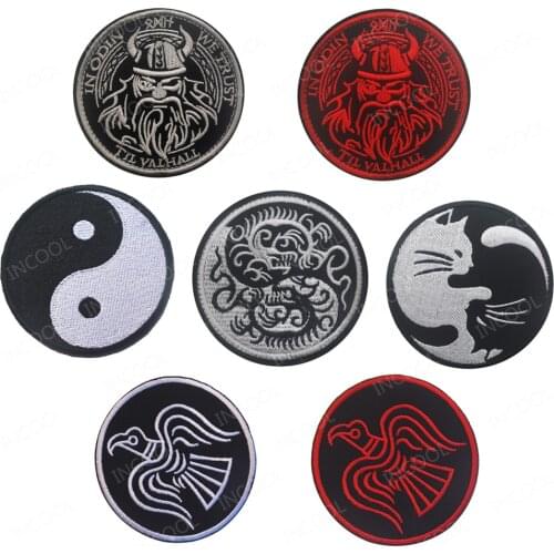 Yin Yang Chinese Tai Chi Round Cat Bird Dragon Embroidered Patches Tactical Emblem Decorative Embroidery Badges Clothing Sticker
