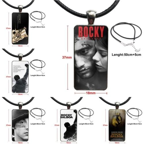 For Women Men Brand Steel Color Jewelry Fashion Statement Necklace Glass Necklaces Pendants Rocky Balboa Quotes