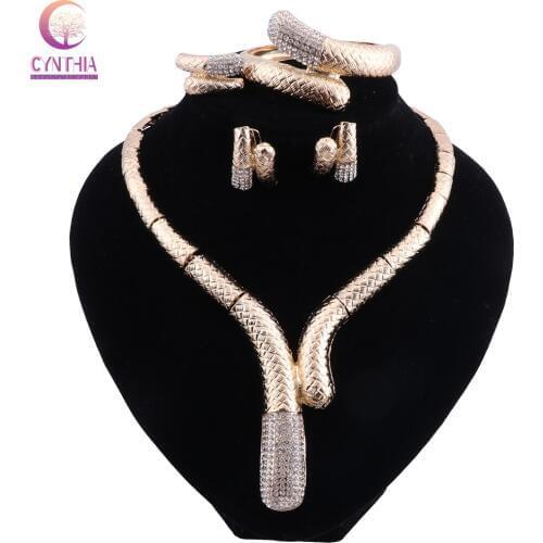 Jewelry Sets for Women Wedding Fine Gold Color Necklace Dress Accessories Beads Fashion Earrings Ring Bracelet Set