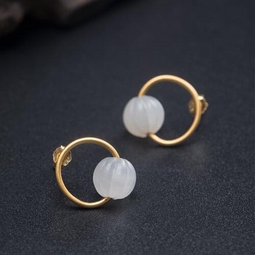 VLA 925 Sterling Silver Creative Chinese Style Nephrite Pumpkin Earrings 2021 Trend Fashion Simple Jewelry Customization
