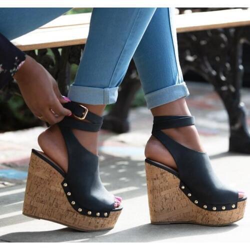 Moraima Snc Summer Newest Rivets Studded Wedge Sandal Peep Toe Ankle Strap Platform Shoes Woman Cutouts Gladiator Sandal