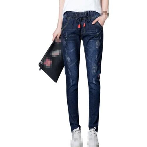 B2071 2019 new spring autumn style womens elastic high-waisted korean version students baggy jeans cheap wholesale