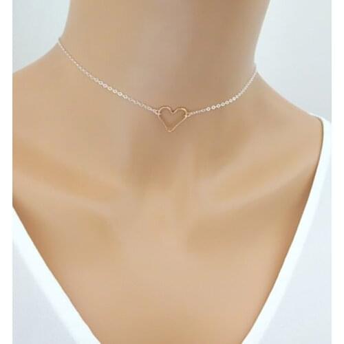 Fashion Gold Silver Color Hollow Heart Necklace For Women Personality Simple Clavicle Choker Necklace Collar Jewelry Best Gift