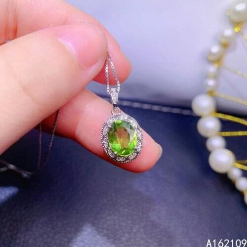 Fine Jewelry 925 Sterling Silver Inlay With Natural Gemstone Womens Luxury Vintage Oval Peridot Pendant Necklace Support Detect